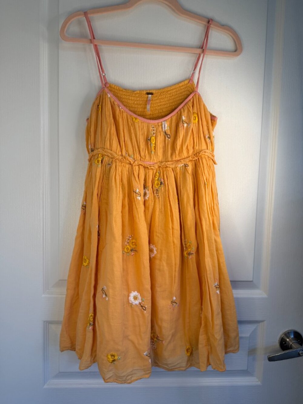 Free People Alana Babydoll Dress- Mini- Yellow/Orange-Embroidered-M-MSRP  $128 - Picture 11 of 16